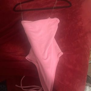 Pink strapless bodysuit fashion nova